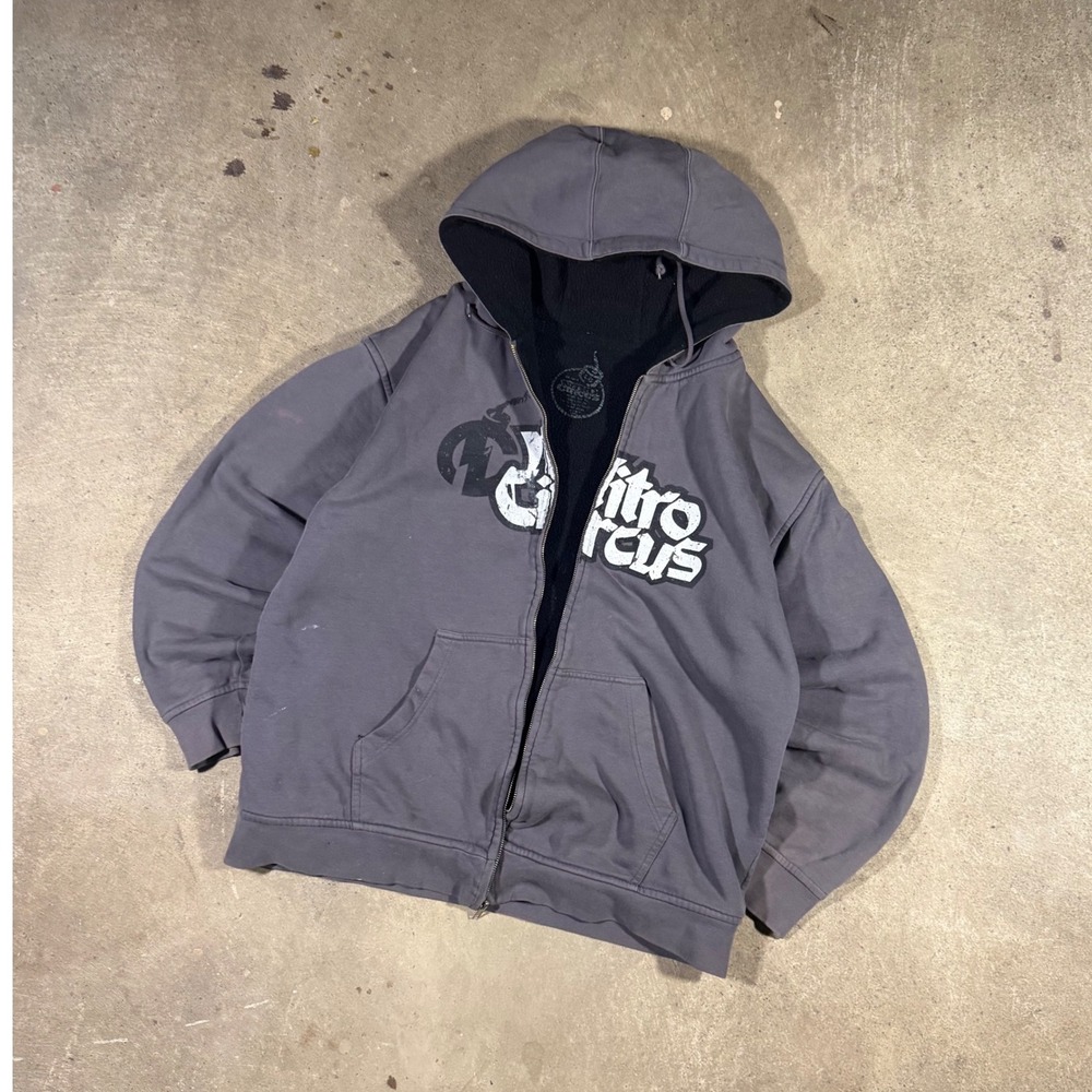 Nitro Circus Mens Full Zip Thermal Lined Canvas Hoodie Jacket Gray XL Graphic